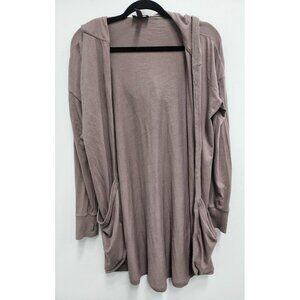 AnyBody Womens Hooded Cardigan XS‎ Brown Open Front Longline Loungewear Casual